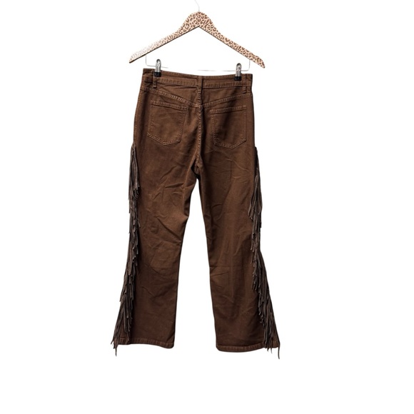 NEW Oyrosy Vintage Western Fringe Flared Jeans Brown Small - Picture 3 of 13